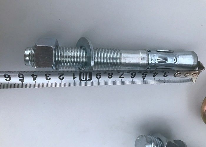 Iron Material M10*100 Concrete Wedge Anchor Bolts With Blue / White Zinc Plated