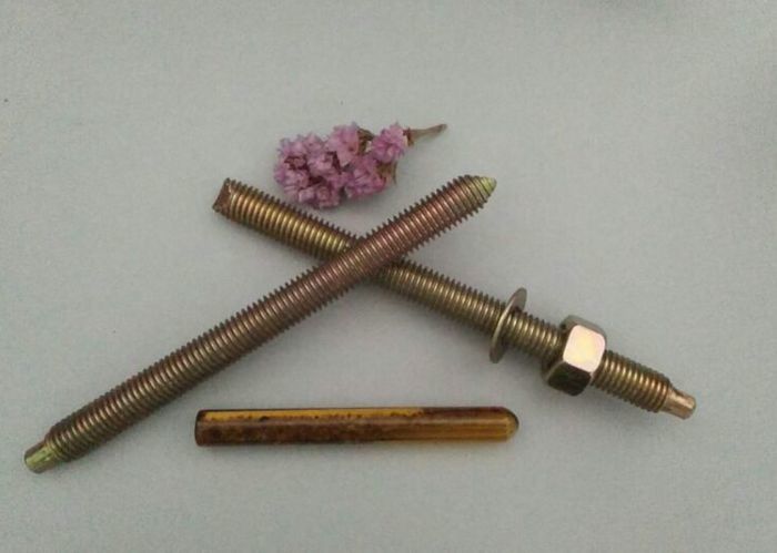 Carbon Steel Material M12 Chemial Anchor Bolts With Yellow Zinc Color Fasteners